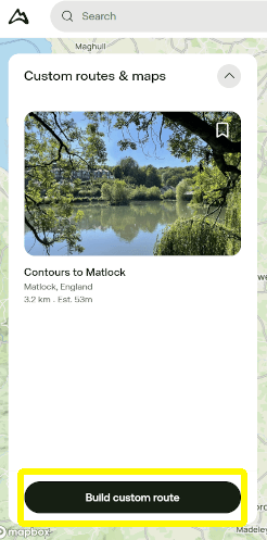 A screenshot of the Custom routes & map panel with the Build Custom Route option highlighted.