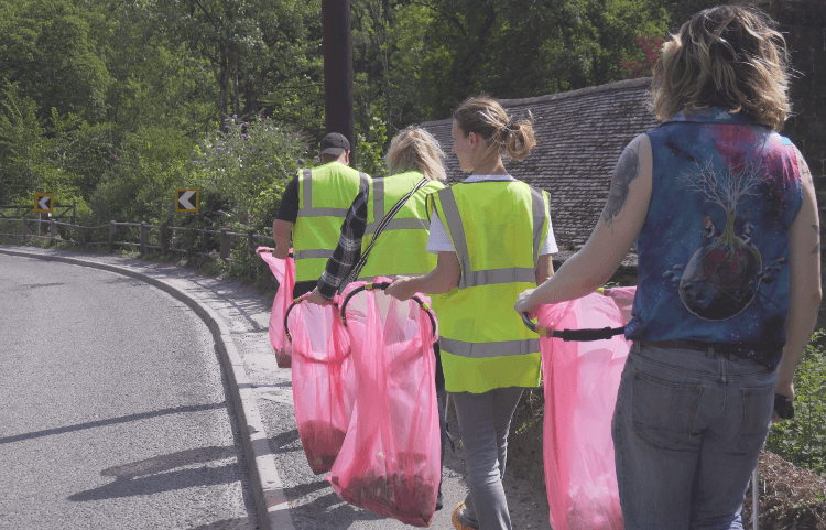 The Contours Holidays litter-picking crew head out from our office in full high-vis, ready to collect litter from along the winding Via Gellia Road we all use to get to work.