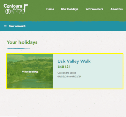 A screenshot of the Members Area on the Contours Holidays website, displaying a list of trails to choose from - in this case, just the Usk Valley Walk.