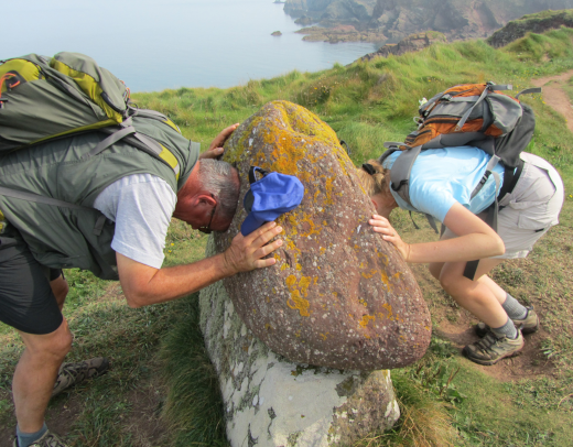 Two Contours customers put their heads in a rock. For fun.
