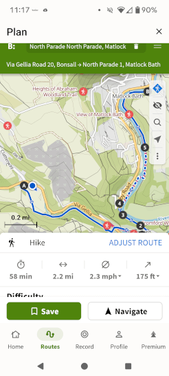 A screenshot of Komoot's planning page, showing an uploaded GPX file displayed on the map with editing options around.