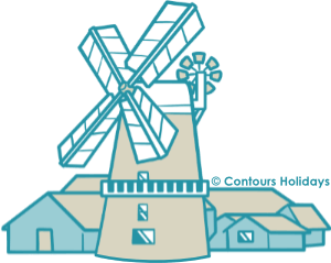 A famous windmill on the Norfolk Coast Path trail running holiday.